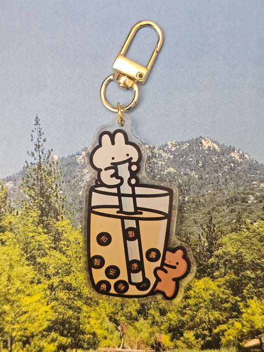 bubble tea bunny & bear - acrylic keychain