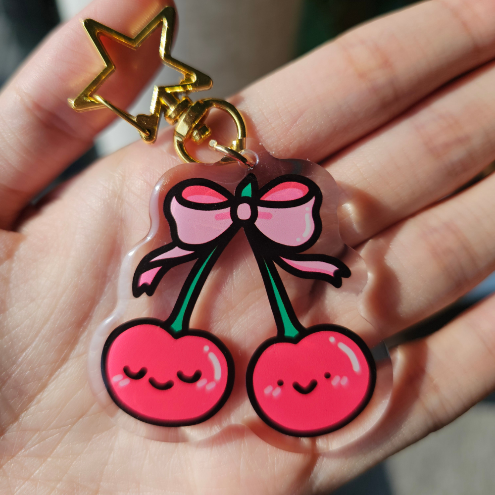 Cherry Ribbon - Acrylic Epoxy Keychain